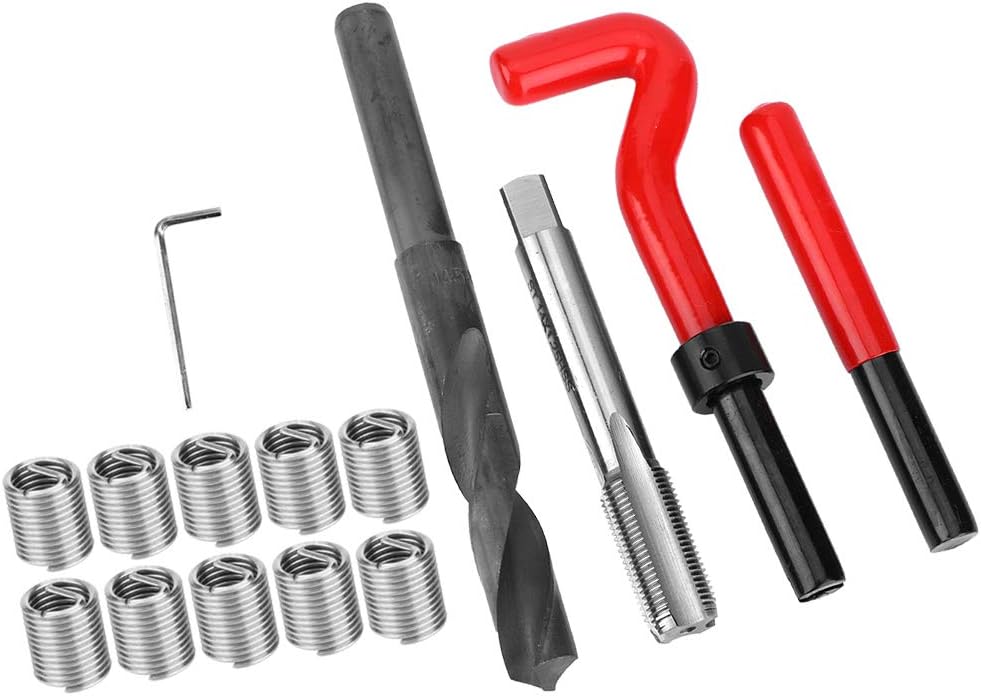 15Pcs Thread Repair Kit, Stainless Steel Twisted Drill Wrench, M14x1.25 Threaded Insert for Car, Metric - Imperial Units Conversion Tool with Hex Wrench and Breaker, High - Strengt