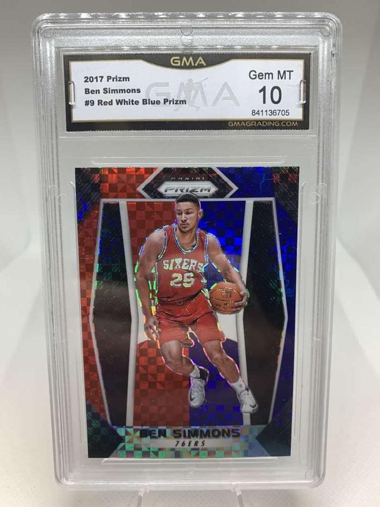GMA Graded GEM MINT 10 841136705 2017-18 Panini Prizm Red White Blue Prizms #9 Ben Simmons Parallel Philadelphia 76ers Professionally Graded Basketball Card in GEM MINT 10 Condition