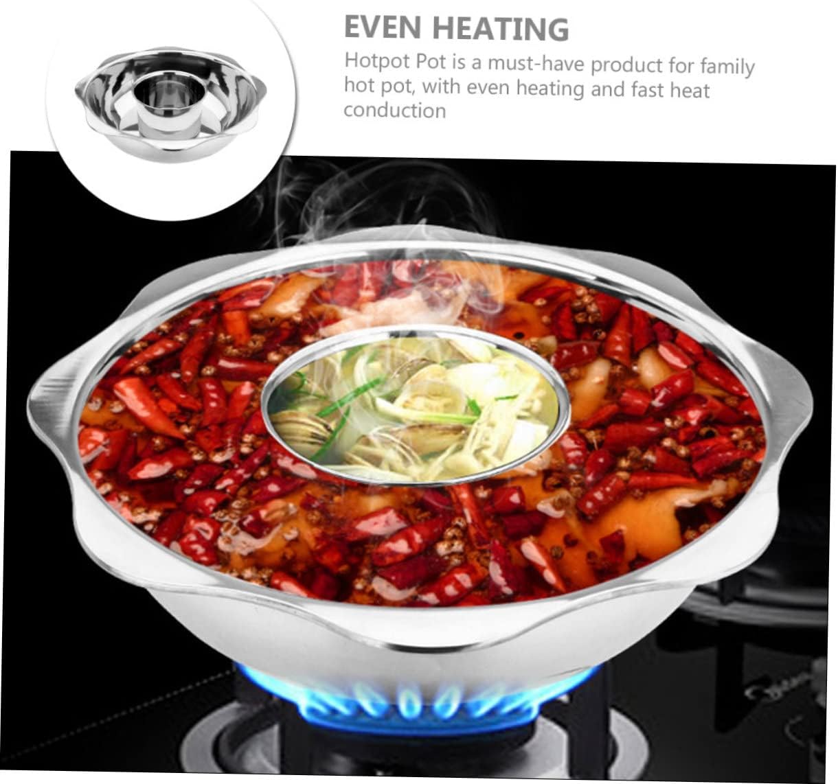 MAGICLULU Double Flavor Hot Pot Stainless Steel Cooking Pot Divided Chinese Style Easy to Clean Kettle Thermometer Included