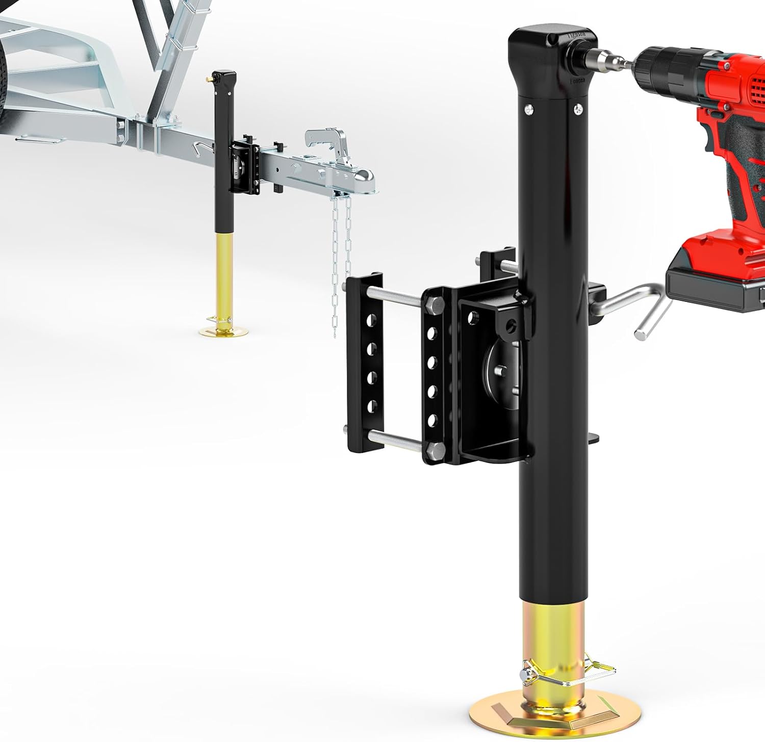 Bolt-on Trailer Jack (Electric Drill Adjust), Adjustable 7.5”-37.6” Drop Leg, Universal Heavy-Duty RV Tongue Jack with 5000lbs Capacity(Not for Lifting), Bolt on Trailer Jack for Utility Yacht Boat