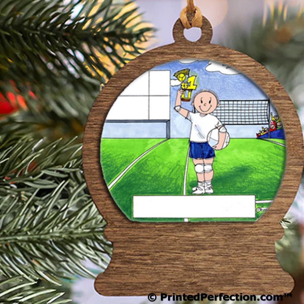 PrintedPerfection.com Personalized Volleyball Player - Male Wooden Snow Globe Shaped Christmas Ornament