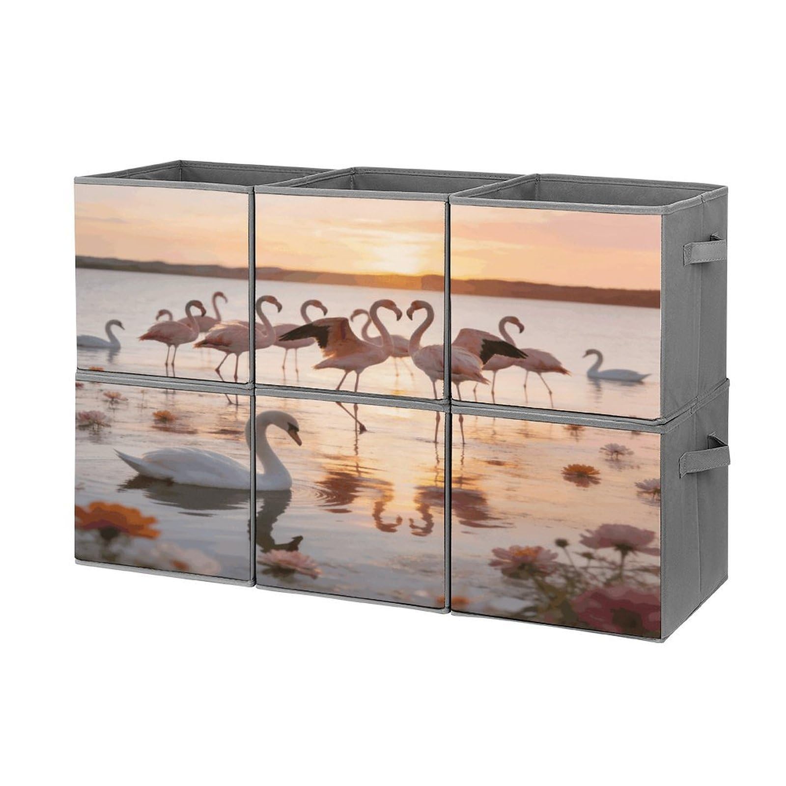 Fodpand Style Flamingos Cube Bins With Double Handles,Set Of 6 Cube Organizer, Stackable And Foldable Storage Bins For Organization, Closet, Shelves, Offices