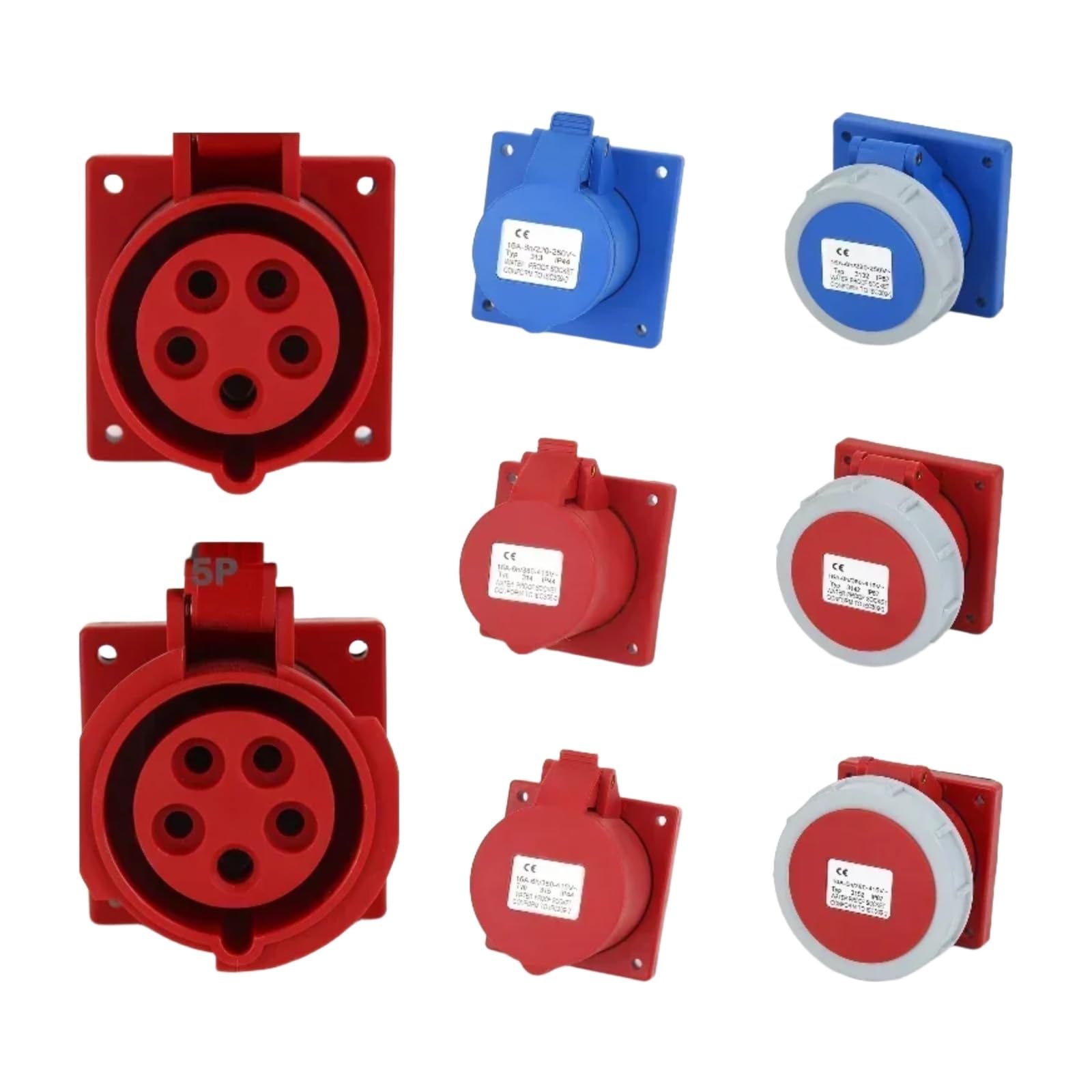 Plug y socket industriales de panel de 16A con protección IP44 de 4 pines y 5 piezas