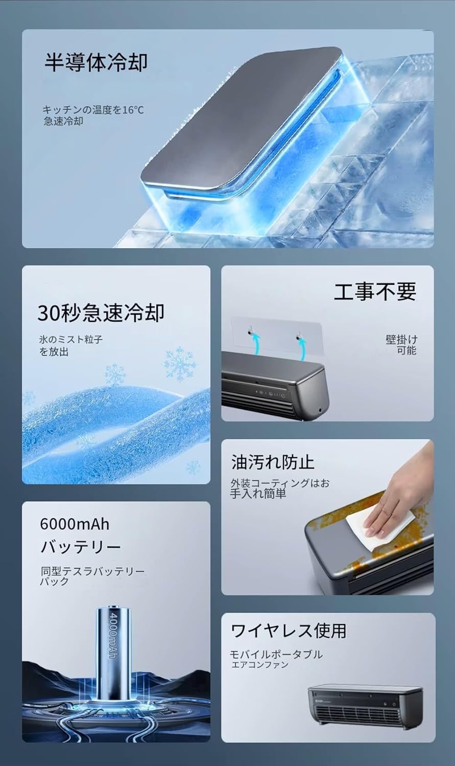 Amazon.co.jp: RutexcワイヤレスミニエアコンファンE868 6000mAh大容量