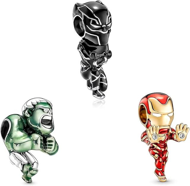 Doyafer 925 Sterling Silver Charms Iron Cool Man Black Leopard Green Hero Characters Beads Gifts For Bracelet 3 Piece/Package