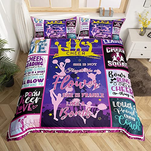 Cheerleader Geschenke Bettbezug Set Cheerleading Geschenke Bettwäsche Set 135x200cm für Mädchen Jugendliche Cheer Team Geschenke Betten Set mit 1 Kissenbezug Cover