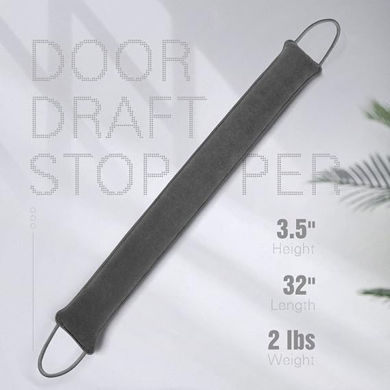 Door Draft Stopper, 32 Inch Weighted Under Door Noise Cold Air Blocker, Heavy Duty Sound Proof Draft Guard Gap Snake for Bottom of Doors and Windows, 2lbs (Gray)