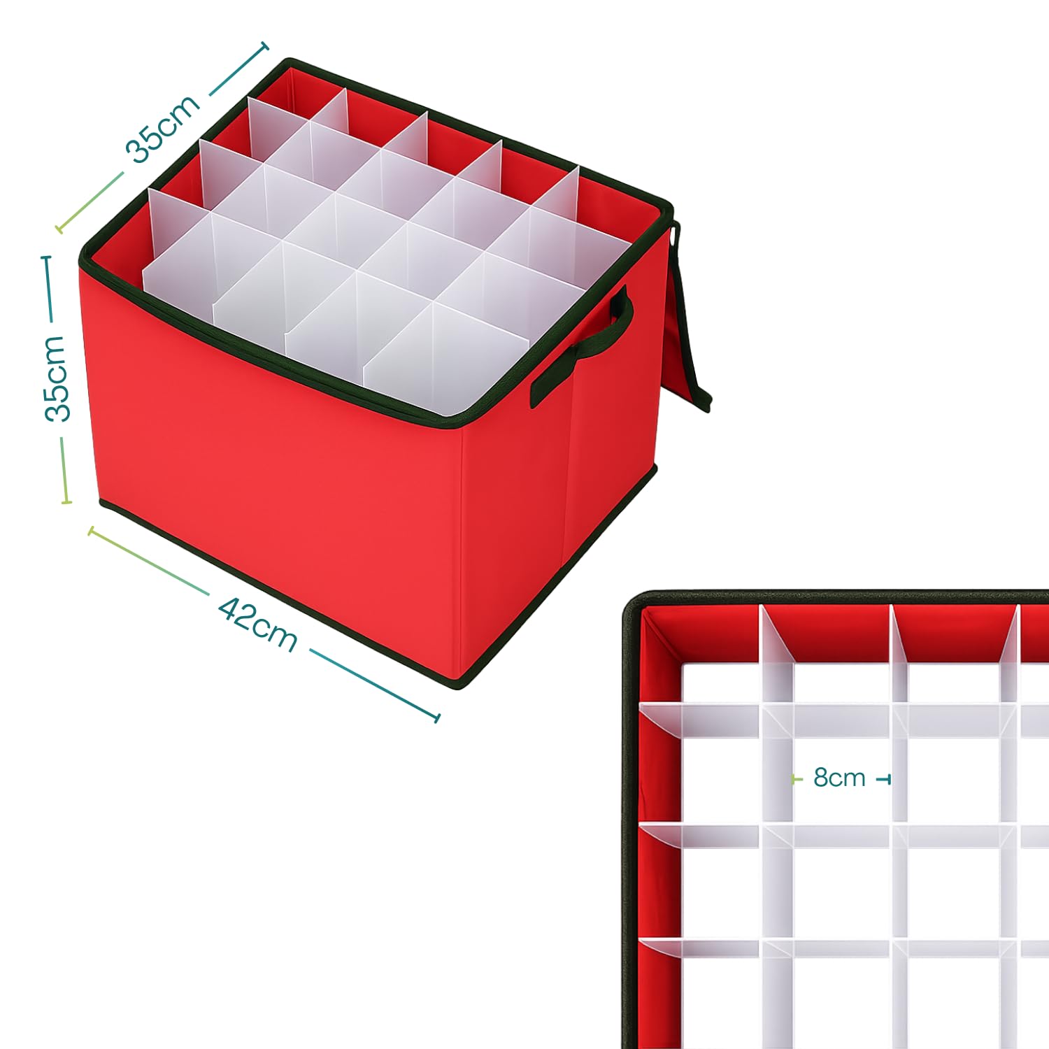 PALUPLUS Scatola Porta Palline di Natale, Misura 43x35x35 cm, fino a 80 Scomparti Modulabili, Contenitore Organizer con Cerniera e Maniglie, Custodia Impermeabile, Box per Addobbi Natalizi -7977C