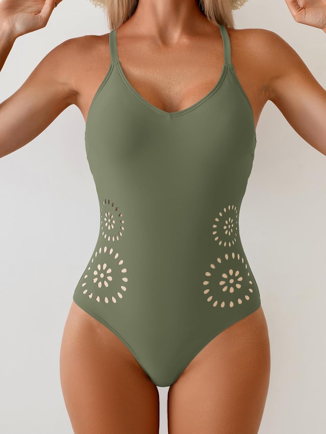 Women's One Piece Swimsuit Tummy Control V Neck Bathing Suit Slimming Cutout Tie Knot Swimwear - Image 5