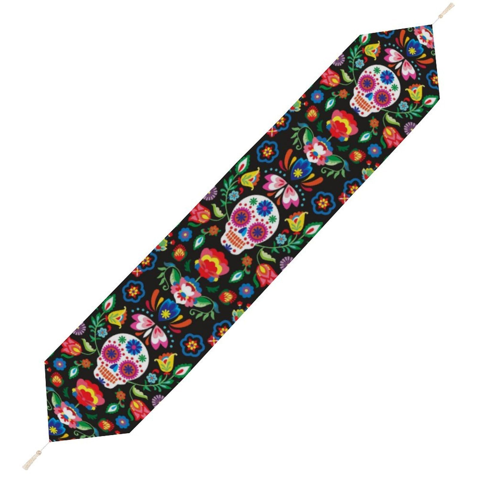 JZemdybill 178*33cm Table Runner with Tassel, Mexican Sugar Skulls Table Runner, Table Decoration for Kitchen, Party, Restaurant