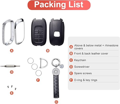 Miniatura 6 de SHANGHONG Funda para llavero Honda con llavero, funda de repuesto para llavero de diamantes de imitación, compatible con llave inteligente Honda