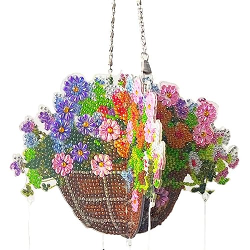 CRYSTAL ART Flower Wind Chime Wooden Hanging Basket Decoration Craft Buddy