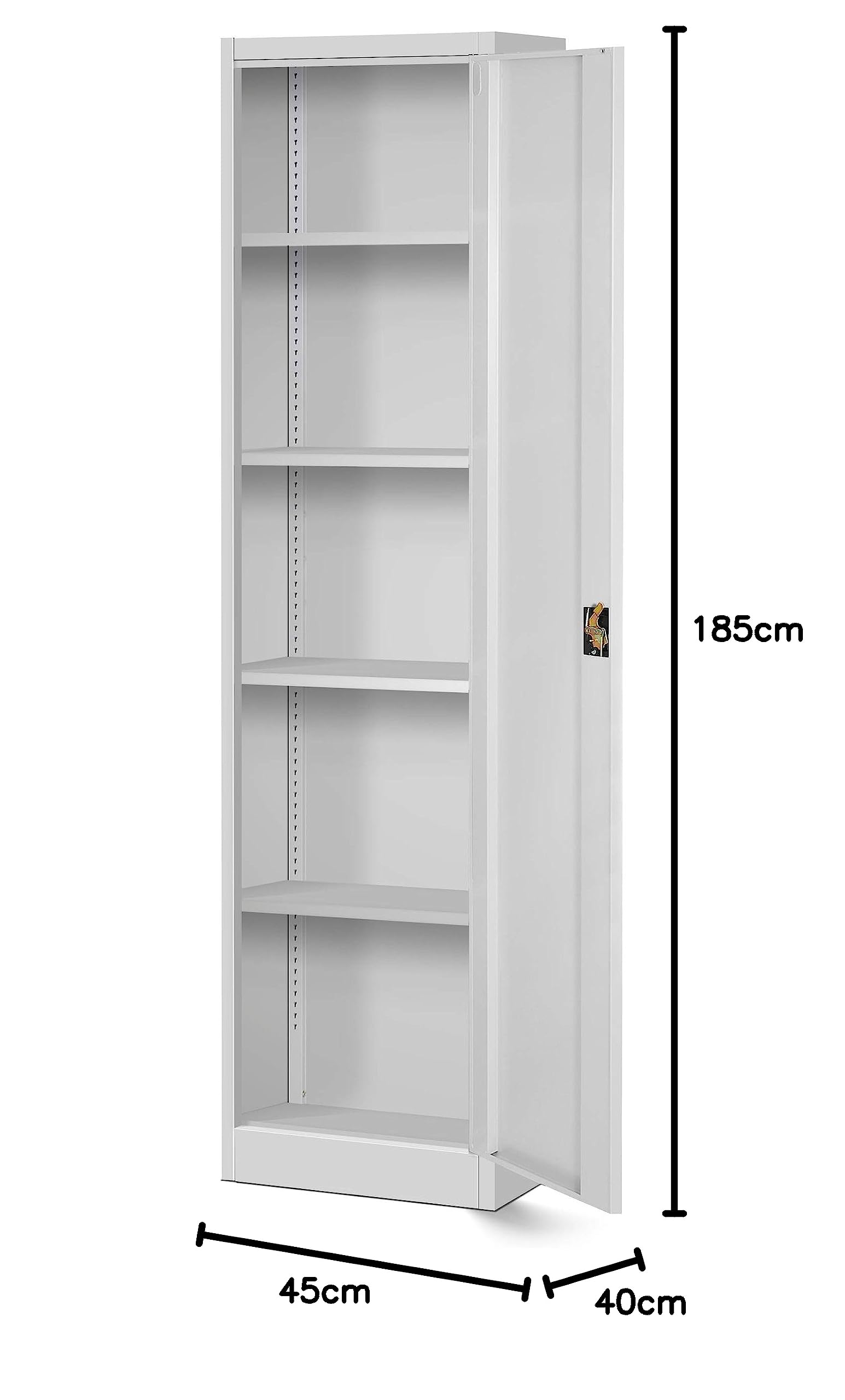 Jan Nowak Aktenschrank Büroschrank Metallschrank Lagerschrank 4 Fachböden Flügeltür Drehgriff Pulverbeschichtung Metall 185 cm x 45 cm x 40 cm (Grau)