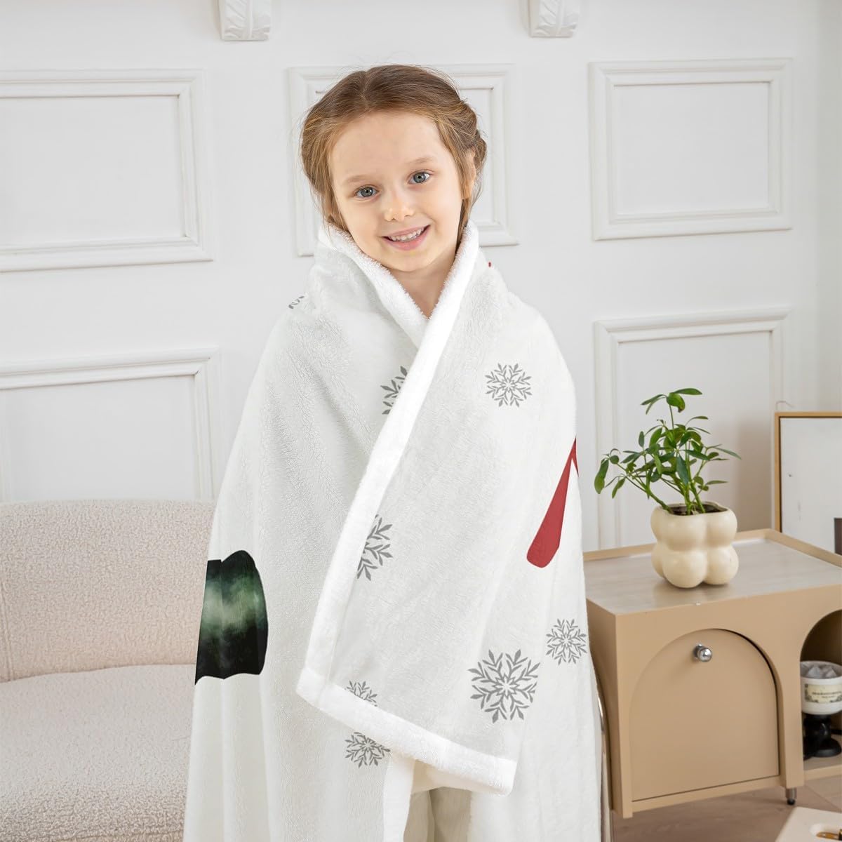 Erosebridal Merry Christmas Fleece Blanket Twin 60x80 | Snowman Initial Letter I Sherpa Blanket for Sofa Couch Personalized Christmas Trees Fuzzy Plush Throw Soft Winter Magical Snowflake Pattern