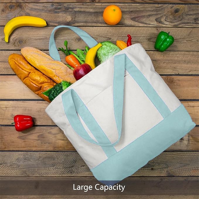 Image of 19x15 Inch Large Canvas Tote Bag | 100% Organic Reusable 330 GSM Cotton Handbag With Zipper Closure and Front Pocket for Shopping, Daily Use, Travel, Grocery, Gifting, Office and Storage