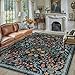 WondRg 8x10 Washable Blue Floral Area Rug for Living Room Non-Slip Soft Large Rug for Playroom Vintage Low Pile Stain Resistant Carpet for Bedroom Kitchen Office Dining Kids Room Indoor