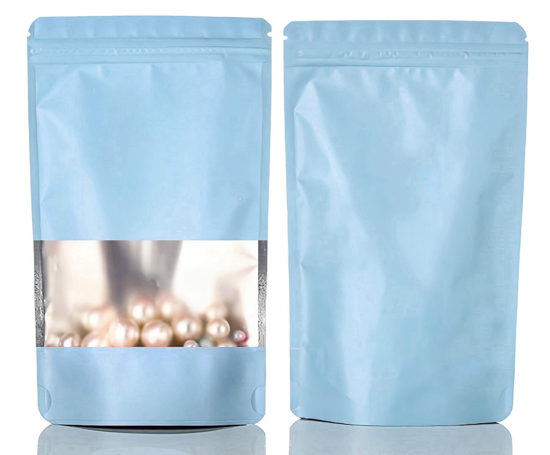 Rimiko 50pcs Resealable Mylar Stand up Ziplock Bags with Clear Window, Zipper Aluminum Foil Pouches, Reusable Mylar Bags Color Packaging for Candy Coffee Beans Food Storage (Sky Blue, 4.7"x 7.9") — image 1