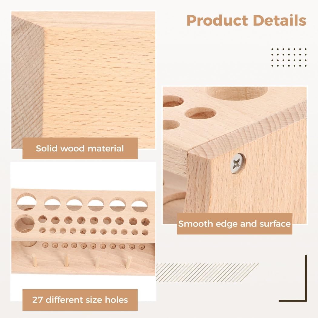 BOSREROY 46 Holes Leather Tool Holder Solid Beech Wood Craft Organizer For Punches Brushes Diy Sewing Accessories