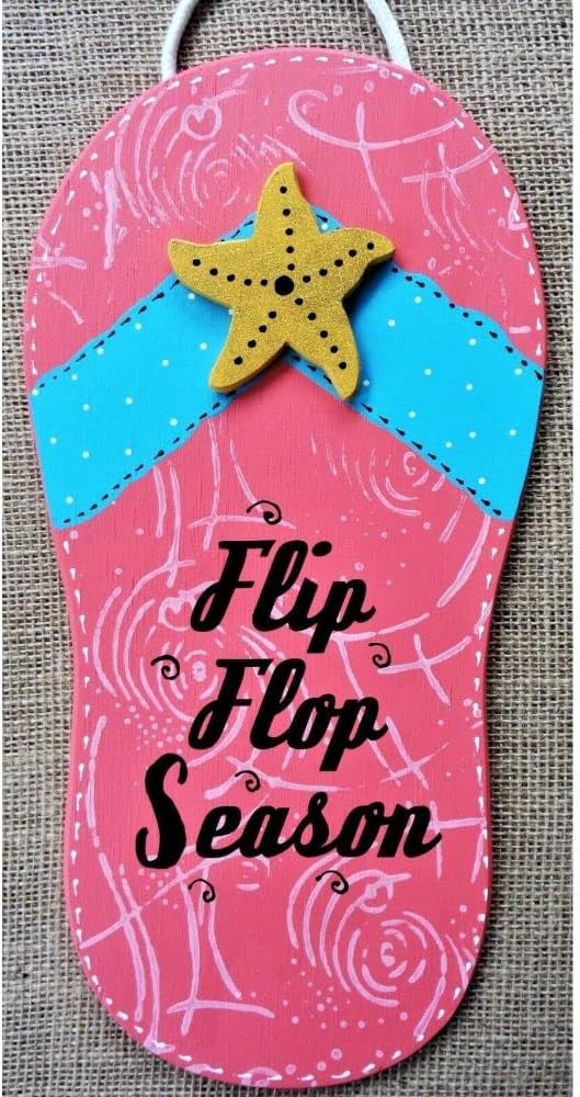 1 Pcs Flip Flop Season Sign Wall Art Hanger Deck Patio Pool Tiki Hot Tub Wood Plaque