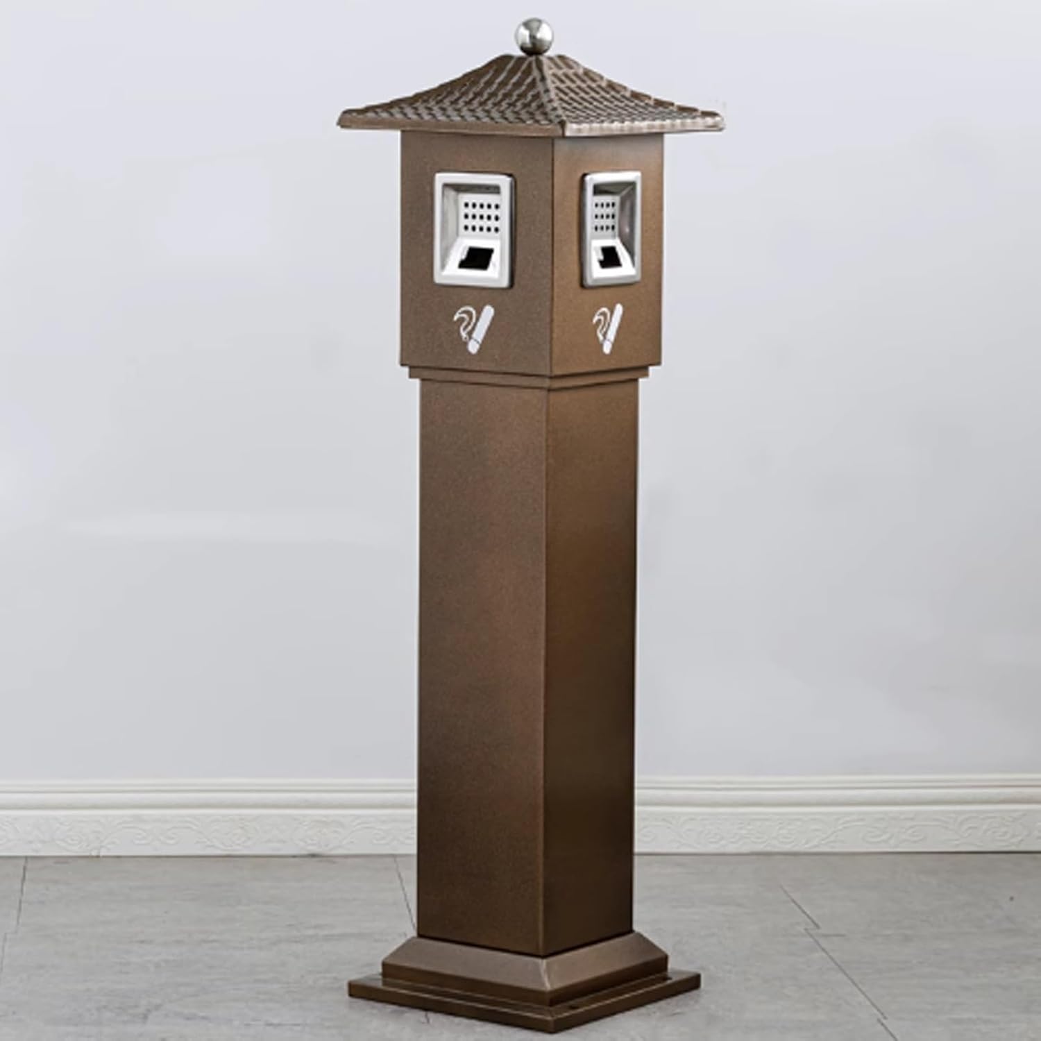 Stainless Steel Standing Ashtray Garbage Can, Cigarette Butt Disposal Outdoor with Removable Inner Bucket and Key Lock, Cigarette Disposal for Bars Convenience Stores(Brown)