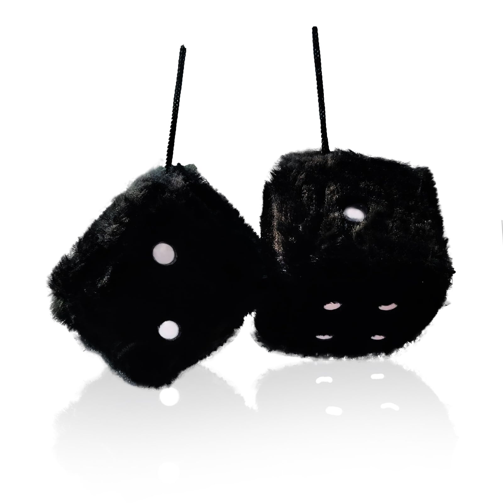 Pair 3 Inch Hot Stamped Polka Dot Fuzzy Plush Dice Cute Retro Plush Car Interior Accessories for Car