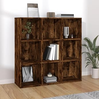 FIRBNUS Bookcase Smoked Oak 98 x 30 x 98 cm Bookcase Wood Narrow Living Room Furniture Sideboard Industrial