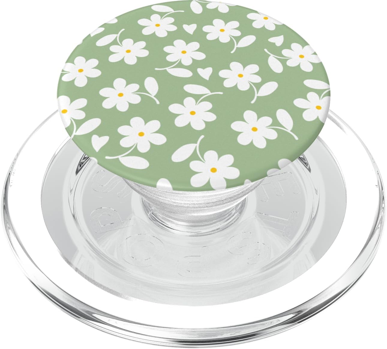 Matcha Green - White Daisy Flower Floral Heart Leaves PopSockets PopWallet for MagSafe