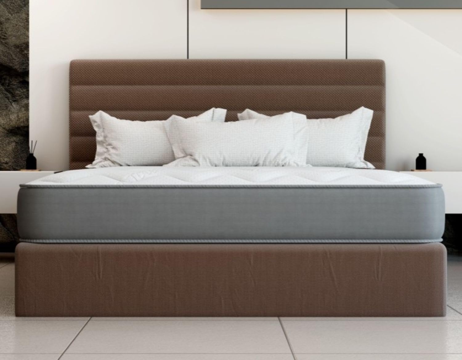 Cooltouch Colours Grey Double Mattress - 135x190cm, 18cm deep. Memory Foam and Coil Spring Hybrid, Plush Comfort, UK Made Mattress in a Box