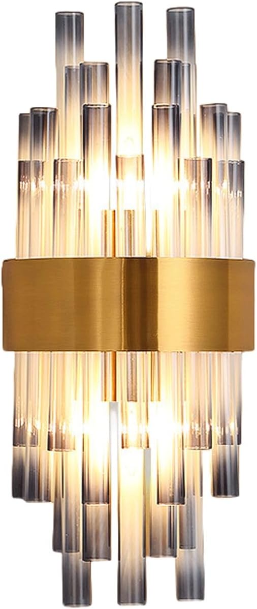 Wall Sconce Modern Luxury Golden Stainless Steel Glass Rods Vertical Wall Light Hardwired Indoor Wall Lamp Decorative Ambient Lighting for Bedroom Living Room Hallway Hotel Wall Mounted Light