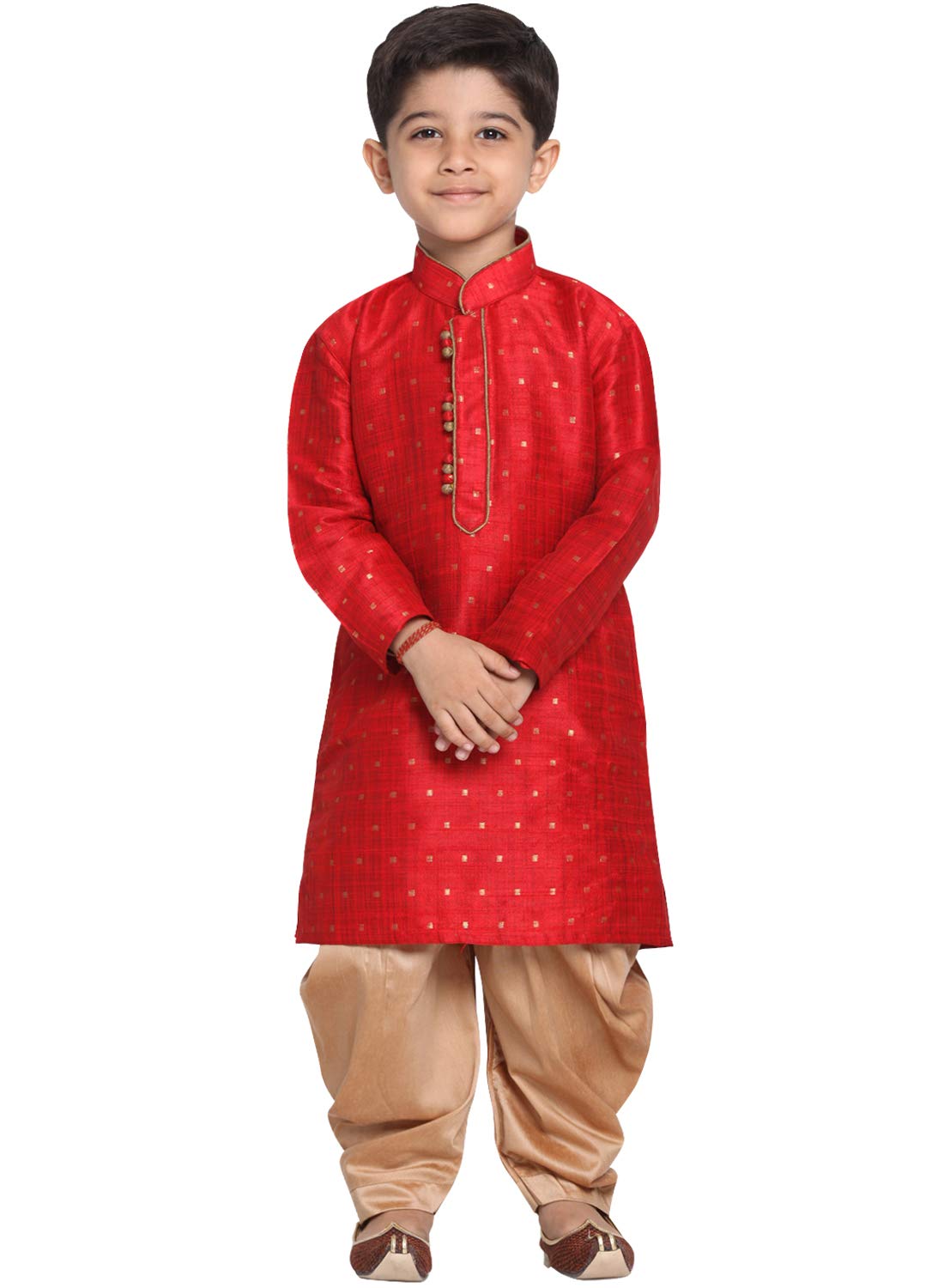Jbn Creation Boys' Maroon And Rose Gold Silk Blend Kurta And Dhoti Pant Set (Vasbk023Mancdrg, For 4-5 Years)