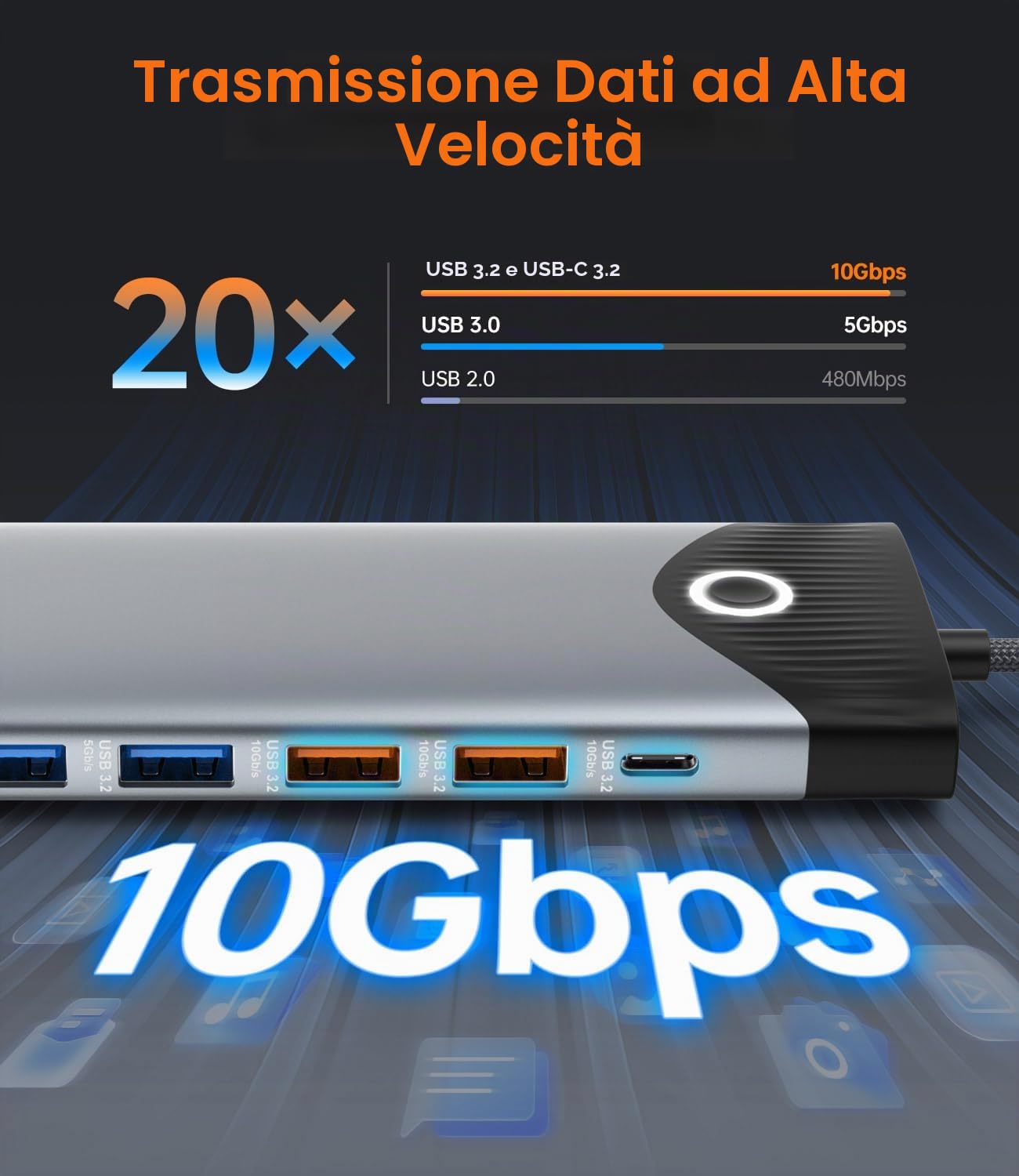 NOVOO Docking station con 3 display 15 in 1, docking station USB-C, pulsante per accensione/spegnimento, HDMI 4K@60Hz, USB-C/A 10Gbps, VGA, 100 PD, SD/TF Multiport Dock per MacBook Pro Air iPad Lenovo