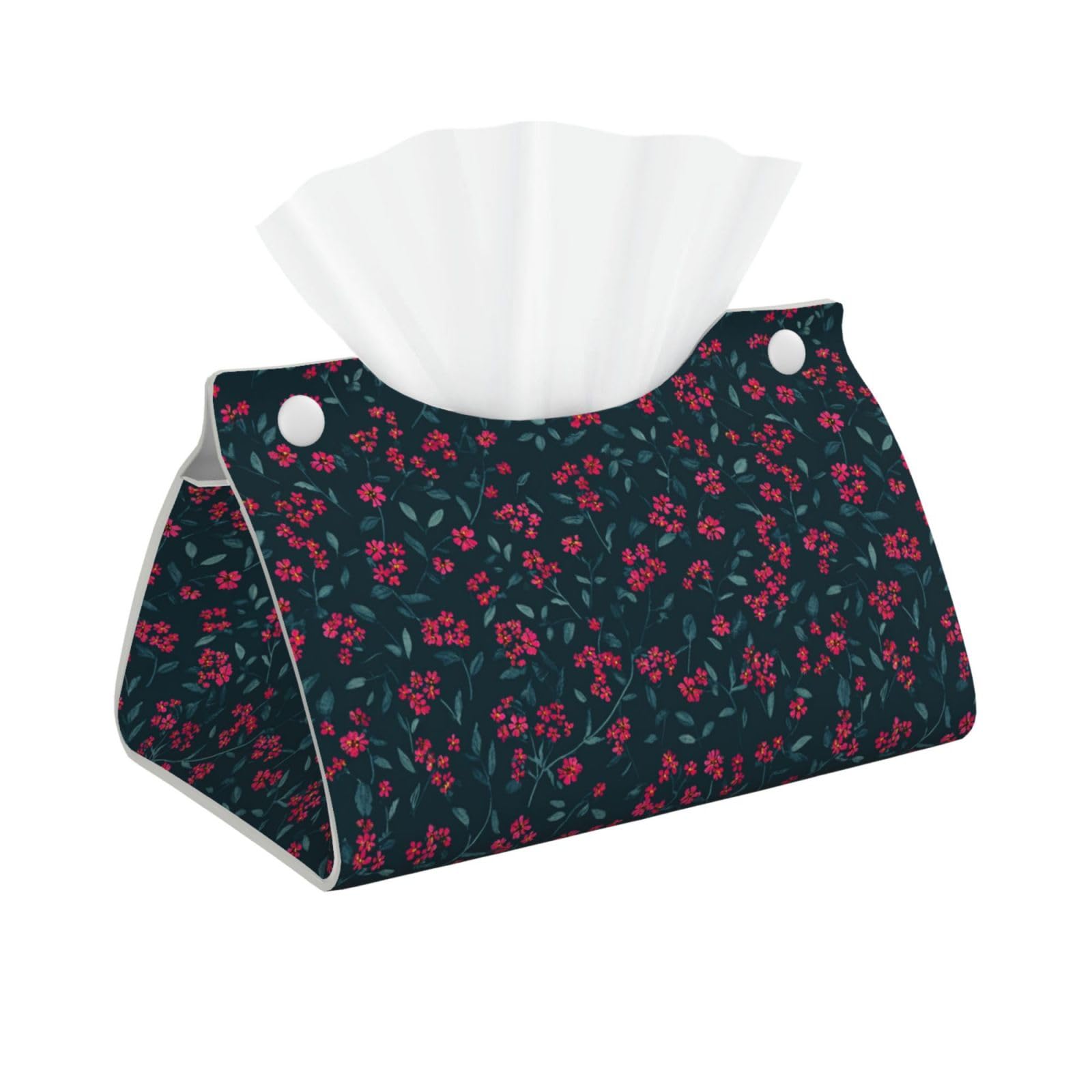 Tiny Red Flowers Fabric Tissue Box Cover Rectangle Pu Leather Tissue Box Holder for Car Bathroom Bedroom Desk Tabletop Decor