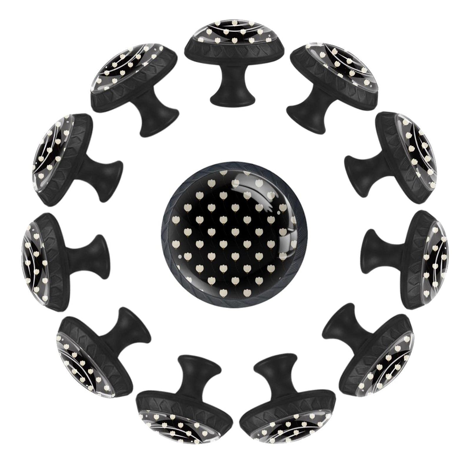 Boutons de tiroir tulipe noirs et blancs 35 mm pour commode et chambre | Lot de 12