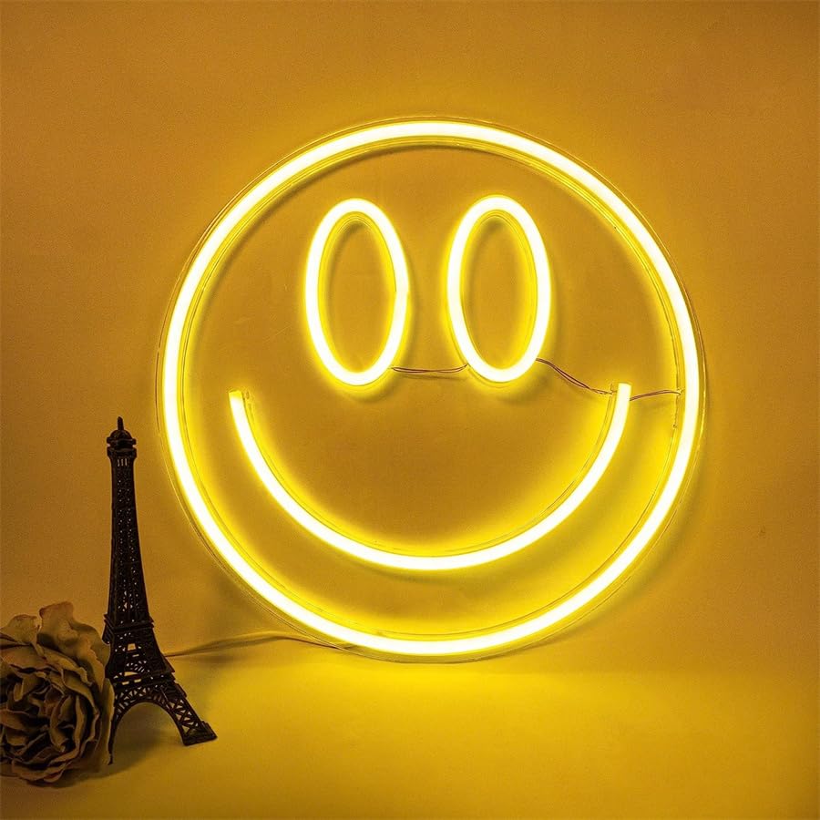 Image of Smile Face LED Neon Sign - 5V Low Voltage USB Plug-in with Switch Control, Transparent Acrylic Backlit Wall Light for Bedroom, Bar, Party Decor Safe & Stylish Neon Art for Teens, Shop Owners