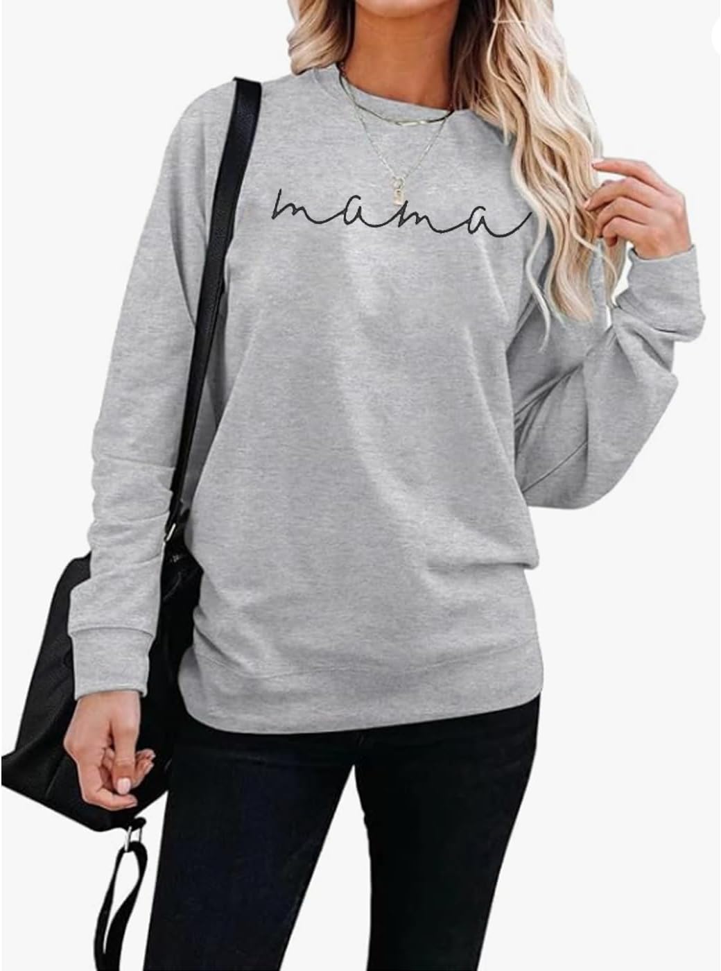 Women Lightweight Sweatshirt Tshirt Mama Letter Print Long Sleeve Casual Crewneck Pullover Tops - Image 2