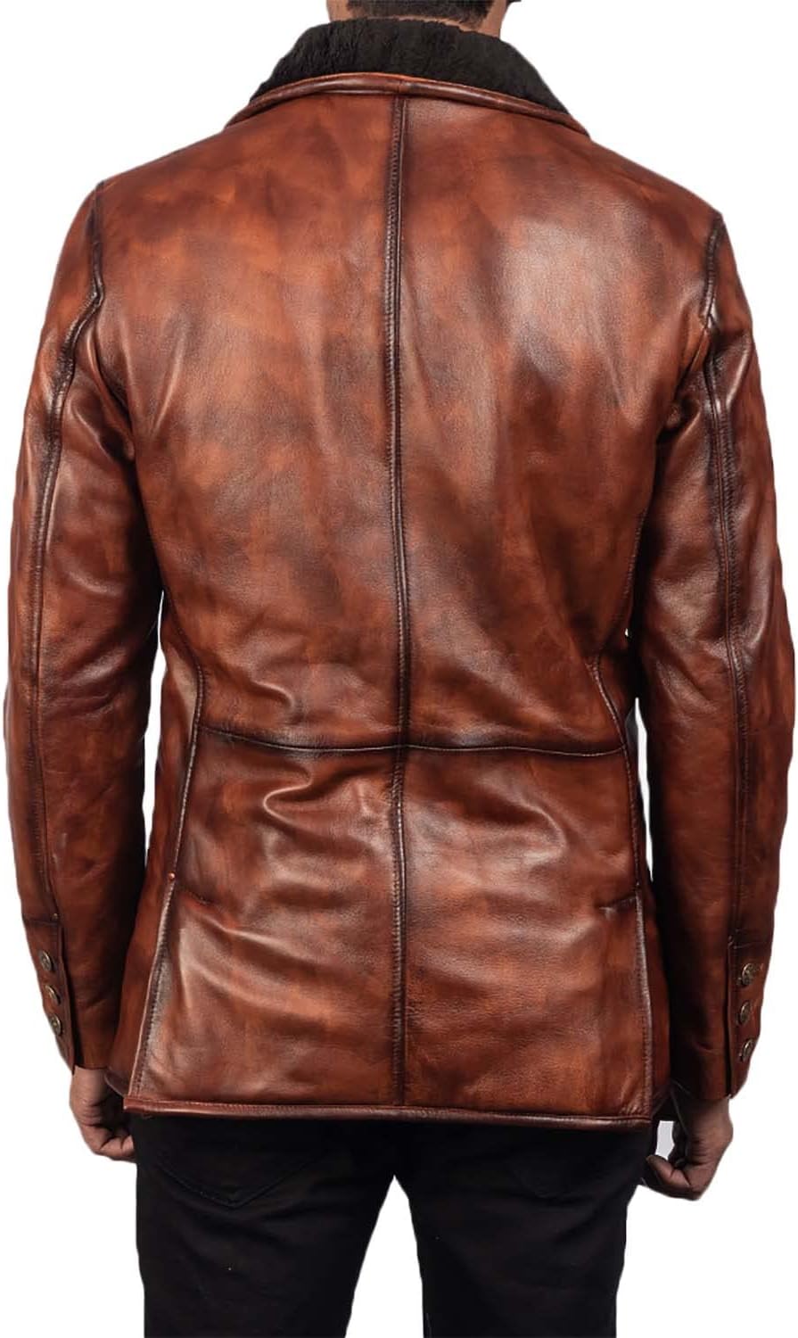 The Jacket Maker Rocky Men's Brown Faux Fur Leather Coat | Rocky Real Leather Faux Fur Brown Leather Coat for Men