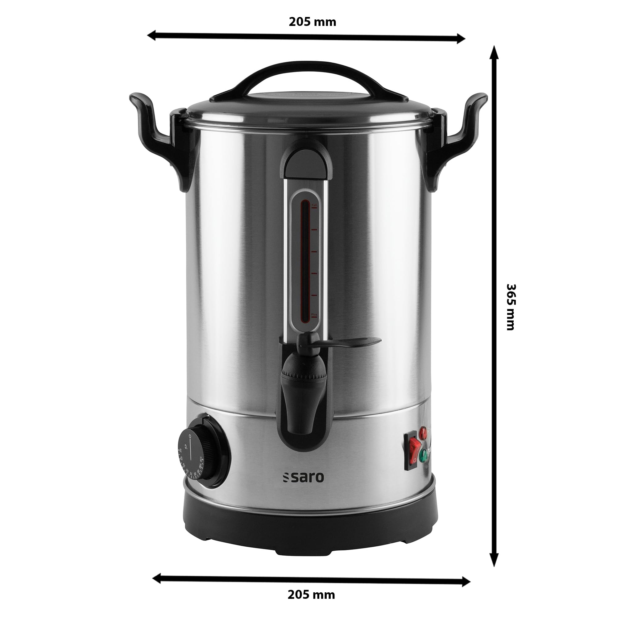 SARO ANCONA 5 - Bollitore per vin brulé/distributore di acqua calda, da 5,9 l, in acciaio inox, con rubinetto, temperatura da 30 a 110°C, spie luminose, protezione dal surriscaldamento