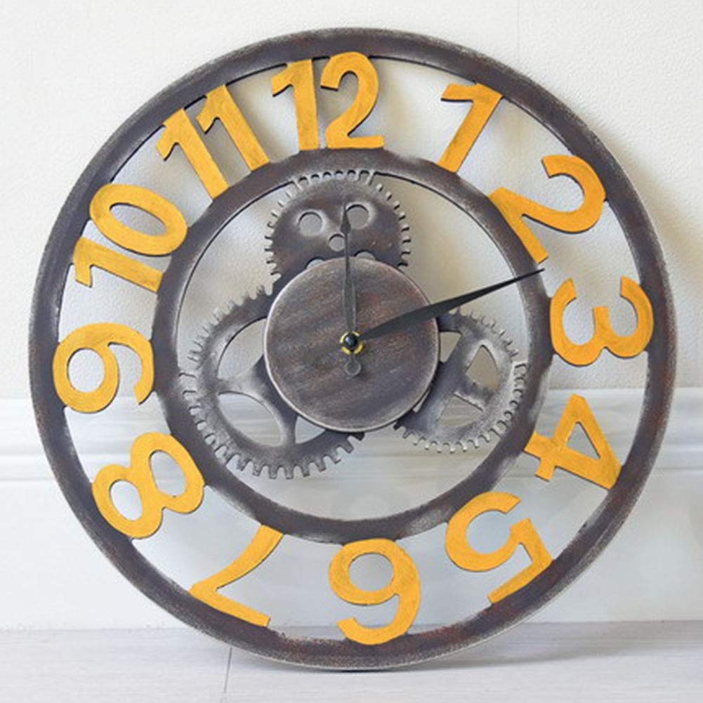 Orologio da parete a pendolo, silenzioso, con scheletro, quadrante aperto, analogico, numeri arabi, orologio da parete meccanico rotondo in MDF 40x40 cm