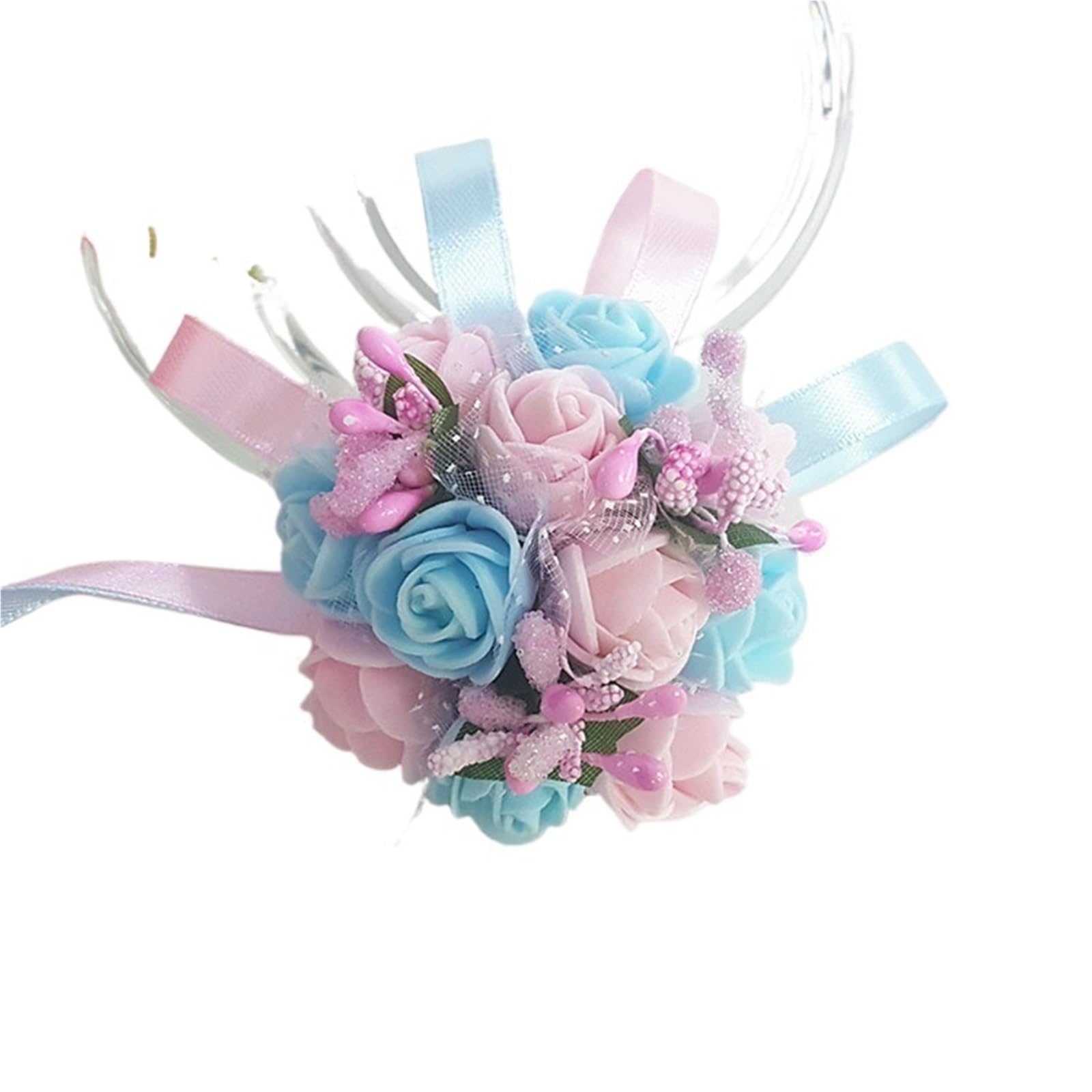 4pc Wrist Corsage Wedding Bridesmaid Fleur Foam Roses Boutonniere Bridal Sister Party Prom Decoration(Silver)