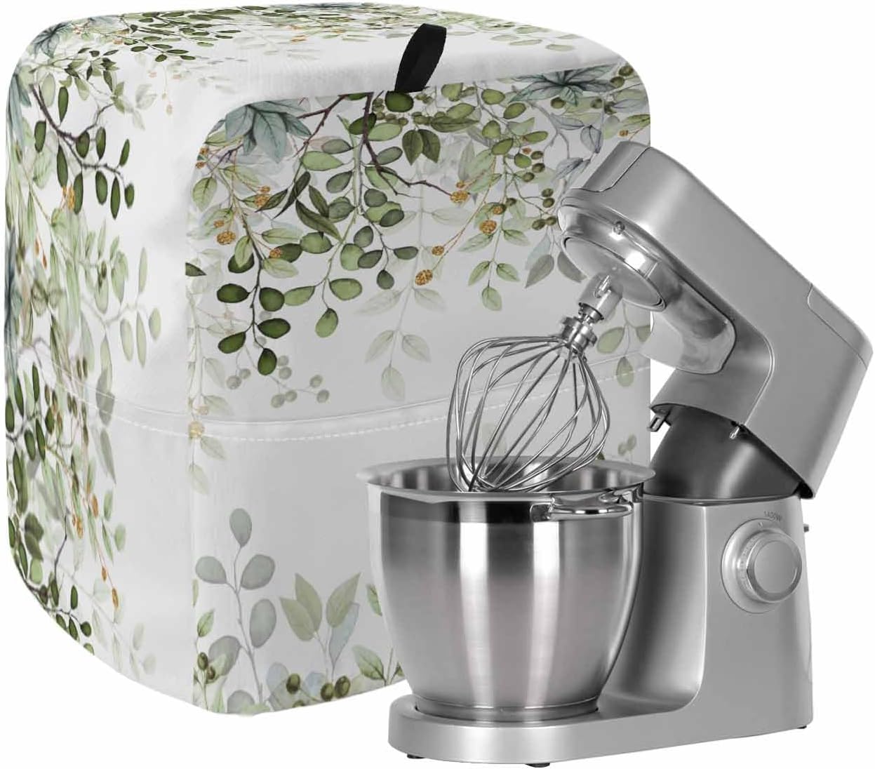 Eucalyptus Stand Mixer Cover with Storage Pocket, Sage Green Eucalyptus Waterproof Kitchen Mixer Covers, Botanical Plants Leaves Spring Kitchen Appliance Dust Cover Compatible with 5-8 Quart Mixers