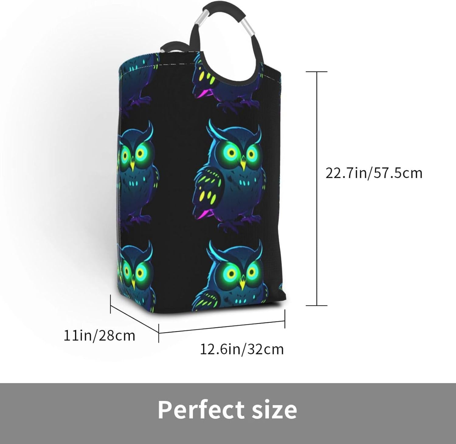Neon Owl Nightvision Foldable storage bag, 50L capacity, suitable for laundry room, dormitory bedroom, dirty clothes storage basket.