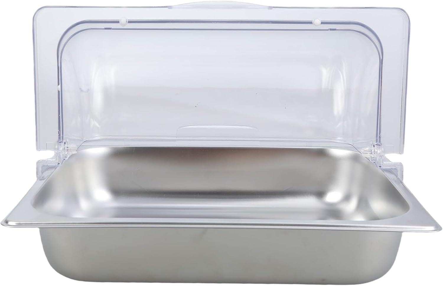 ステンレススチールスクエアシェイプビュッフェトレイ、クリアロールトップ蓋付き、レストラン用調味料ディスペンサー、食品ディスプレイパン