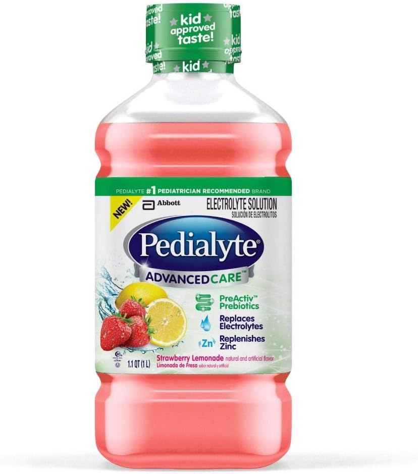 Pedialyte AdvancedCare Electrolyte Solution, Quickly Replaces Fluids, Zinc, and Electrolytes to Prevent Dehydration, Plus Prebiotics to Help Promote Digestive Health, 1 Liter, Strawberry Lemonade