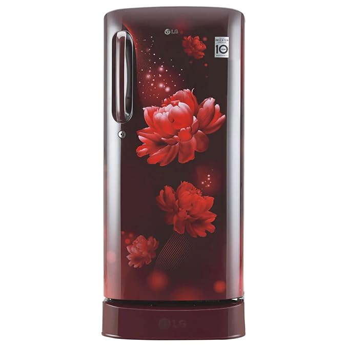 LG 190 L 4 Star Inverter Direct-Cool Single Door Refrigerator (GL-D201ASCY, Scarlet Charm, Base stand with Drawer, 2022 Model)