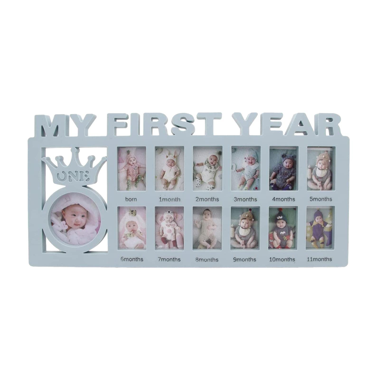 Marco de fotos de primer año, marco de fotos para bebé, marco de fotos de 12 meses para bebé, marco de fotos de recuerdo para bebé, regalo de nacimiento, decoración infantil
