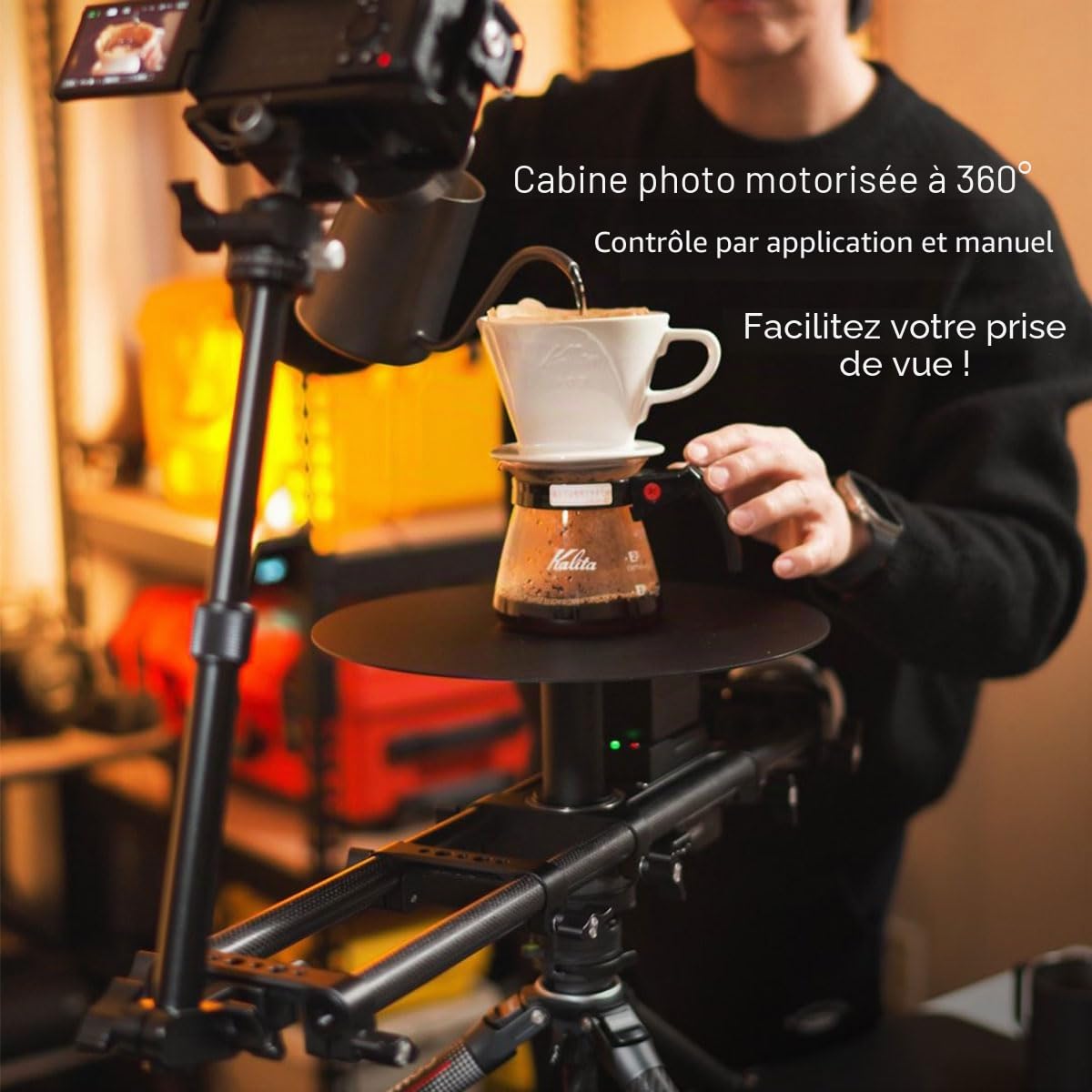 DF DIGITALFOTO Cabine photo motorisée à 360°, 2ème génération, montage sur trépied, plateforme rotative pour photographie de bijoux/parfum, Bullet-Time, V360EVO