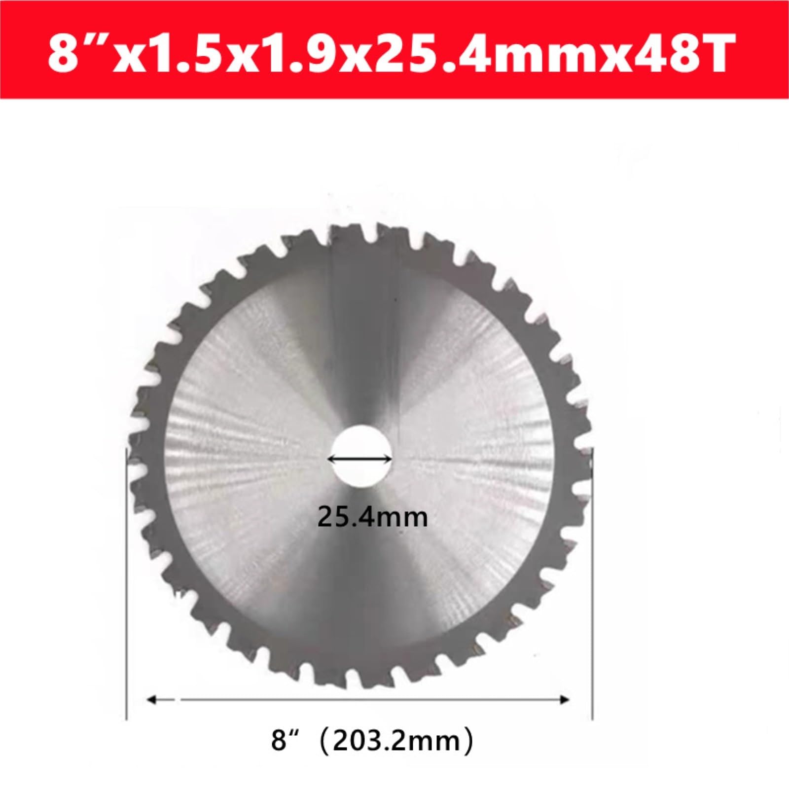 Brzeszczot do cięcia metalu 1PC ostrze do cięcia metalu 4 "/7"/8 "20T 32T 48T brzeszczot piły tarczowej aluminium żelazo stalowa metalowa tarcza węglika(8inx1.5x1.9x25.4x48T)