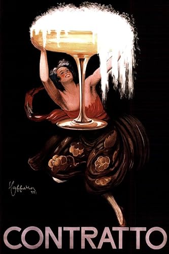 Leonetto Cappiello Contratto - Póster de vino espumoso 1922 vintage italiano fortificado con bebida espirituosa, botella de Italia, 16 x 24 pulgadas