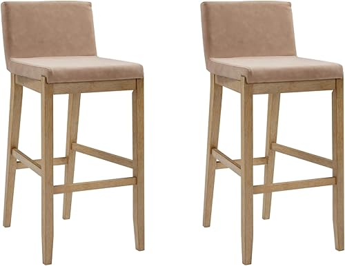 Vista 77 de Nathan James - Gracie - Moderno taburete alto con respaldo, silla alta tapizada con lino texturizado natural y patas de madera cepillada