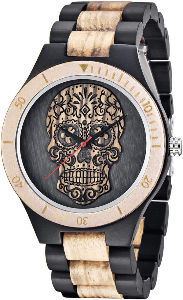 Wooden Watches for Men Handmade Colorful Bamboo Wood Watch Analog Quartz Men's Wooden Watch, black white